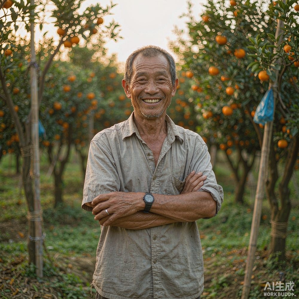 涛涛农场农场主在果园里的照片